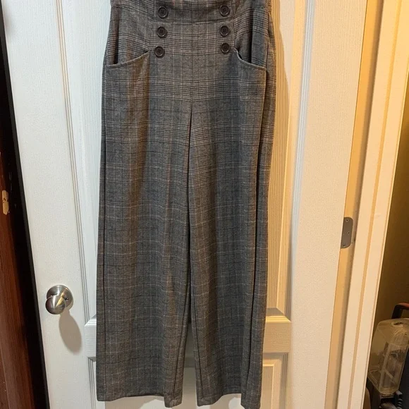 Max Studio Brown and Black Plaid Wide Leg Trousers - Picture 1 of 6